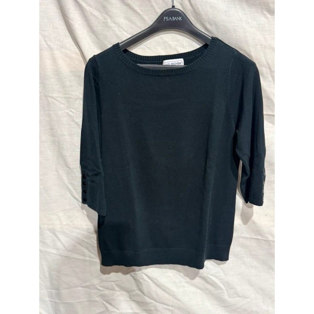 J.G. Hook Black Crewneck Knit Sweater Sleeve Button Detail Y2K